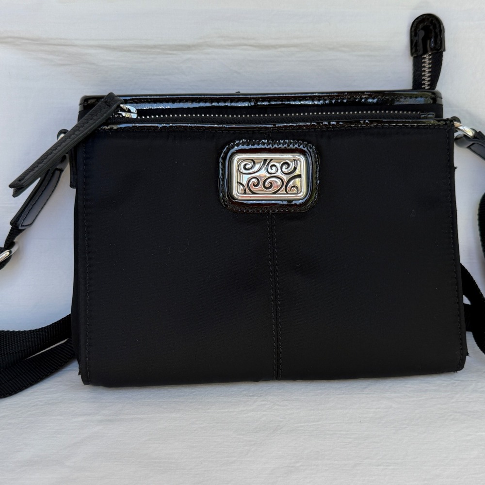 Brighton Crossbody Bag Womens Small Black Excellent Microfiber Patent Organizer